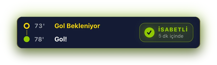 İsabetli analiz — 73' bildirim, 78' gol
